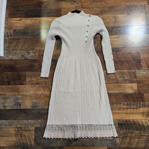 Modelyn Mock Neck Button Detail Sweater Dress Lace Pastel Pink Sz Sm Coquette